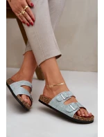 Materiałowe Klapki Na Korkowej Podeszwie Z Klamrami Miętowe Atera