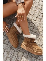 Zamszowe Śniegowce Damskie Z Ozdobnymi Przeszyciami  Big Star SS274373 Camel
