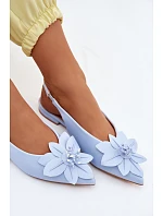 Dámské sandály na ploché podrážce s dekorativním květem modré Telivette