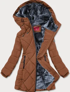 Dámska zimná bunda s kapucňou karamelová (m-21003)