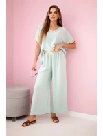 Viskózová súprava so zlatým lemovaním tmavá mentolová