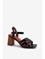 Sandały Damskie Na Słupku Czarne Opifiana