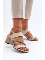 Damskie Eleganckie Sandały Na Słupku Beżowe D&A MR38-549