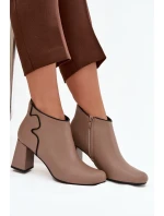 Skórzane Botki Ocieplane Na Słupku Beżowe Ivessara