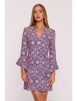 M877 Šaty s potlačou a širokými manžetami - model 3