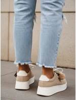 Dámske semišové tenisky s ozdobnou platformou béžovej farby FashionStreet ZY1419
