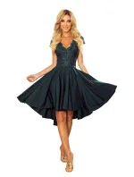 300-5 PATRICIA - šaty s dlhším zadným dielom a čipkovým výstrihom - BOTTLE GREEN