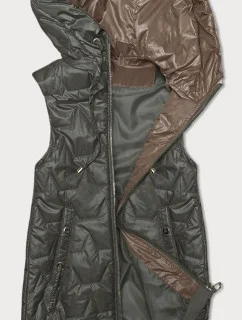 Dámske khaki tričko bez rukávov s rebrovaným lemom (B8239-11)