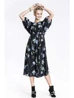 Ann Gissy Kvetinové kimono šaty s okrúhlym výstrihom čierne/modré (XY202116)