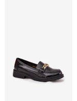 Lakierowane Mokasyny Damskie Ze Złotą Ozdobą S.Barski HY52-539 Czarne