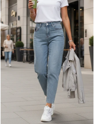 Dámske džínsy s vysokým pásom mom fit modré FashionStreet UY2861