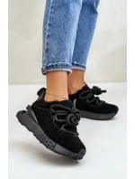 Zamszowe Sneakersy Damskie Na Platformie Z Grubym Sznurowaniem Artiker 54C1464 Czarne