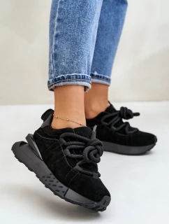 Zamszowe Sneakersy Damskie Na Platformie Z Grubym Sznurowaniem Artiker 54C1464 Czarne