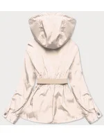 Krátka béžová dámska bunda s opaskom (AG3-03)