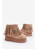 Ocieplane Botki Śniegowce Dziecięce Z Ozdobnymi Frędzlami Beżowe Nimia