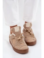 Sneakersy Damskie Na Platformie Ocieplane Futerkiem Beżowe Solvia