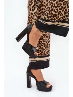 Sandały Damskie Na Słupku I Platformie Eko Skórzane Czarne Lomman