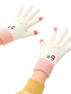 Dámske zimné rukavice so snehuliakom a vianočným stromčekom - bielo-ružové