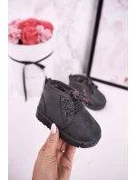 Dziecięce Sznurowane Śniegowce Ocieplone Futerkiem Szare Hunter