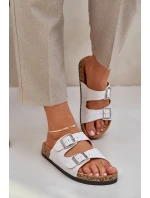 Materiałowe Klapki Na Korkowej Podeszwie Z Klamrami Jasnoszare Atera