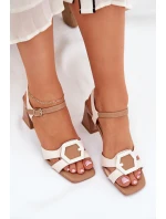 Eleganckie Skórzane Sandały Damskie Na Słupku D&A MR38-570 Beżowe