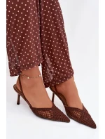 Kožené sandály s pletením na jehle hnědé Hanelis