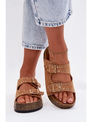 Dámské pantofle se zlatými sponami a cvočky Camel Tervina