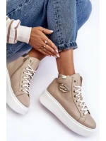 Trampki Damskie Wysokie Na Suwak Lemar Beżowe Katerin