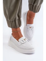 Skórzane Mokasyny Damskie Na Platformie Białe S.Barski LR720