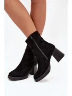 Botki Damskie Na Słupku Z Eko Zamszu Zamek Czarne Serinna