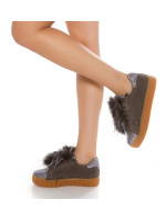 Trendy Plateau Sneakers with glitter and fake fur