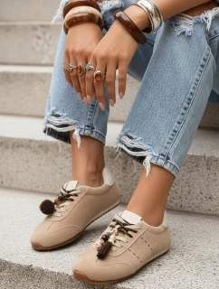 Dámske semišové tenisky s ozdobnými lodičkami béžovej farby FashionStreet ZY1411