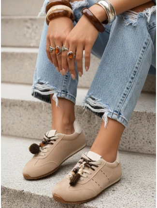 Dámske semišové tenisky s ozdobnými lodičkami béžovej farby FashionStreet ZY1411 Dámske semišové tenisky s ozdobnými lodičkami béžovej farby FashionStreet ZY1411