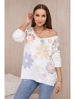 Svetrová blúzka s farebnými kvetmi žltá+modrá Svetrová blúzka s farebnými kvetmi žltá+modrá