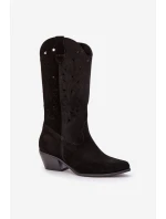 Zamszowe Kozaki Z Ażurową Cholewką Zazoo 3609 Czarne