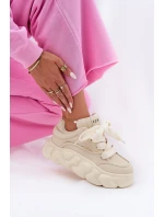 Skórzane Sneakersy Damskie Na Masywnej Platformie GOE RR2N4043 Beżowe