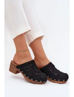 Szydełkowe Klapki Damskie Na Obcasie Czarne Senevia