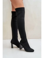 Kozaki Ze Skarpetkową Cholewką Za Kolano Na Słupku Czarne Esanira