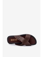 Kožené pánske papuče s prackou Big Star RR174077 Brown Kožené pánske papuče s prackou Big Star RR174077 Brown