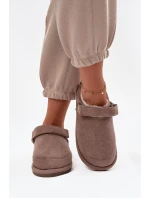 Kapcie Damskie Z Paskiem Ocieplane Futerkiem Ciemnobeżowe Rilena