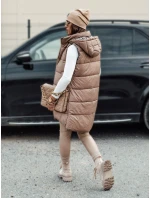 Dámska prechodná prešívaná vesta ELEGANCIO s kapucňou obojstranná camel FashionStreet TY4656