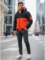 Pánska zimná bunda s kapucňou oranžovo-čierna FashionStreet TX5097 Pánska zimná bunda s kapucňou oranžovo-čierna FashionStreet TX5097