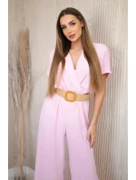 Kombinéza s ozdobným opaskom candy pink