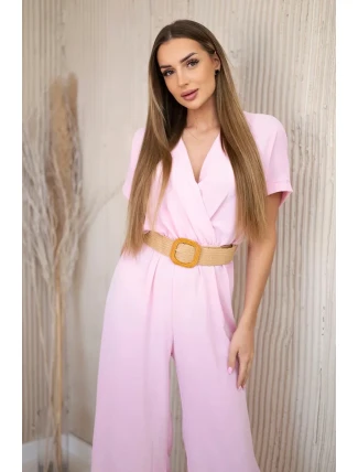 Kombinéza s ozdobným opaskom candy pink