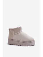 Śniegowce Damskie Na Platformie Ocieplane Futerkiem Jasnoszare Xamella