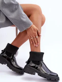 Dámské lesklé boty s kotníkem černé Pavo