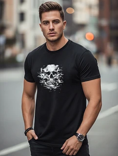 Pánske bavlnené tričko s potlačou chlpatej lebky čierne FashionStreet NX085R