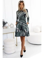 576-1 Svetrové šaty s opaskom - OLIVE v čiernej a béžovej farbe 576-1 Svetrové šaty s opaskom - OLIVE v čiernej a béžovej farbe