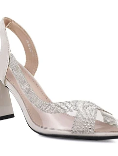 Dámske špicaté lodičky s priehľadnými zirkónmi béžovej farby Vinceza 66282