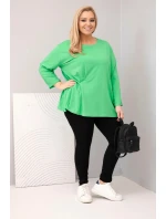 Dámska blúzka plus size s bavlnou, dlhými rukávmi a volánmi svetlozelená